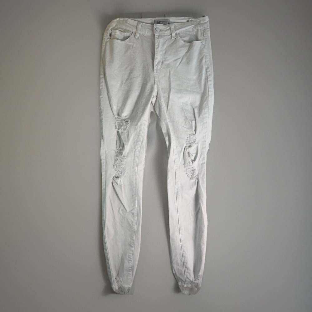 Judy Blue Jeans Womens 7/28 White Distressed‎ Skinny Fit Denim